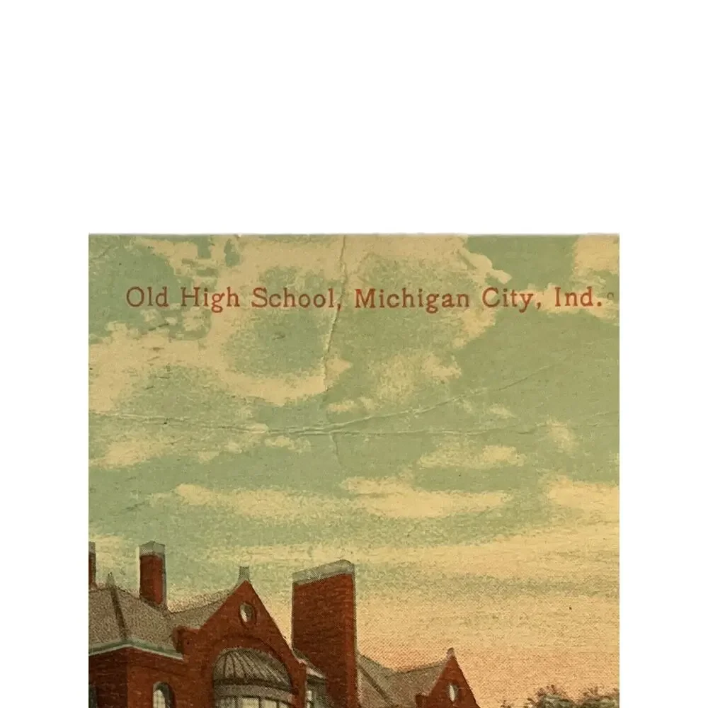 Atq 1919 Ephemera Postcard High School Michigan City IN Souvenir Printed Litho